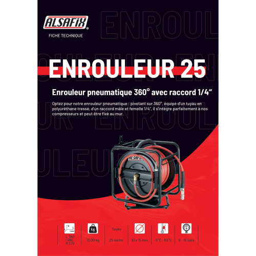 Enrouleur pneumatique 360° D. 10 x 15 mm x 25 M - EA021025 - Alsafix