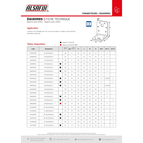 Equerre sans renfort (H x L x l x ép) 115 x 90 x 40 x 3,0 mm - AL-EA11090430 - Alsafix