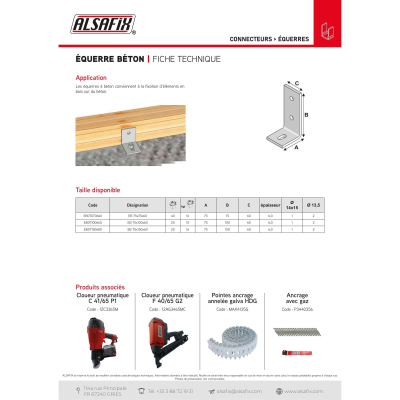Equerre béton (L x H x l x ép) 75 x 100 x 60 x 6,0 mm - AL-EB07100660 - Alsafix
