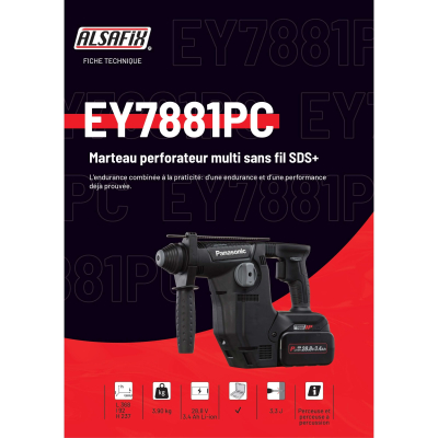 Perforateur SDS+ 3,3 Joules sans fil 28,8V 3,4 Ah Li-Ion Panasonic - EY7881PC - Alsafix