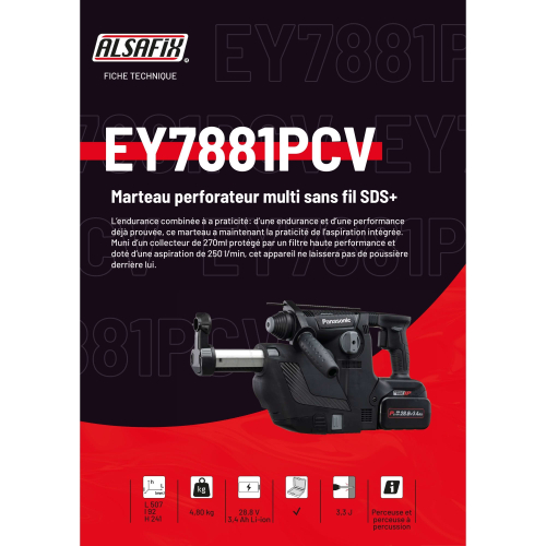 Aspirateur amovible pour perforateur EY7881 Panasonic - EY9X400 - Alsafix