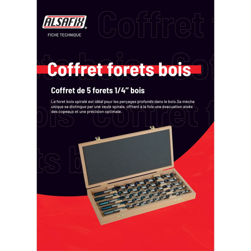 Coffret de 5 mèches charpente Q. 1/4" x D. 10, 12, 16, 18 et 20 x LT. 320 mm - FORETS20 - Alsafix