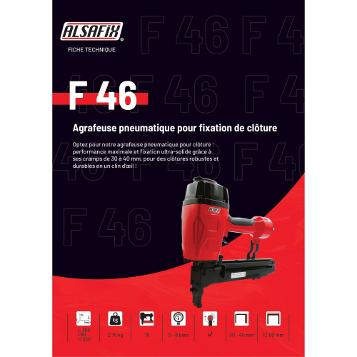 Agrafeuse pneumatique pour fixation de cloture cramps F 46 - F4640315 - Alsafix