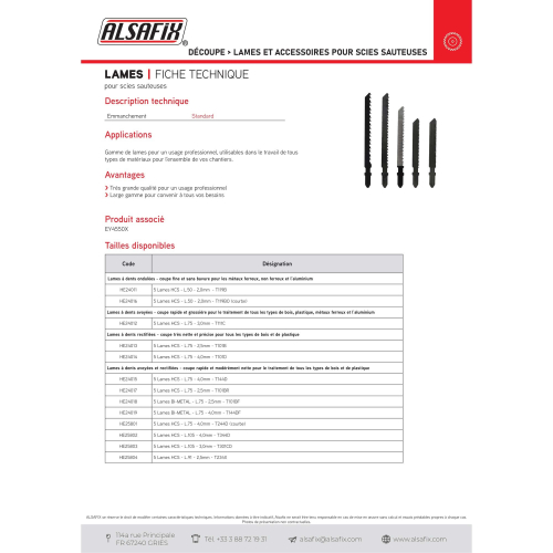 5 lames de scie sauteuse HCS x Lu. 50 x 2,0 mm - T119B - Bois, composite, PVC - HE24011 - Alsafix
