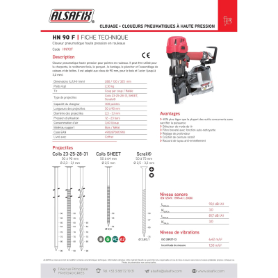Cloueur pneumatique à haute pression HN 90 F - HN90F - Alsafix