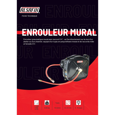 Enrouleur pneumatique mural D. 8 x 12 mm x 15 M - HR040815 - Alsafix