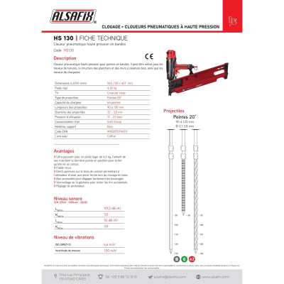 Cloueur pneumatique à haute pression HS 130 - HS130 Alsafix