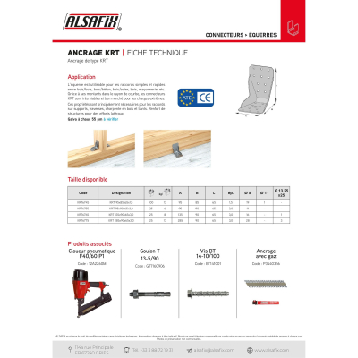 Ancrage de type KRT (H x L x l x ép) 135 x 90 x 65 x 3,0 mm ATE - KRT6765 - Alsafix