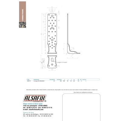 Ancrage de type KR (H x L x l x ép) 285 x 85 x 65 x 4,0 mm - AL-KR6775 - Alsafix