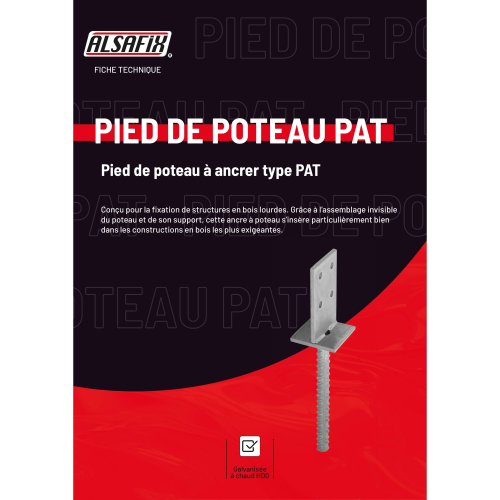 Pied de poteau à ancrer type PAT-20 (A x B x C x D x ép) 80 x 120 x 250 x 20 x 8,0 mm - AL-PAT20 - Alsafix