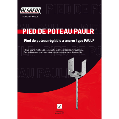 Pied de poteau réglable à ancrer type PAULR-80 (A x B x C x D x ép) 80-151 x 130 x 250 x 20 x 4,0 mm - AL-PAULR80 - Alsafix 2