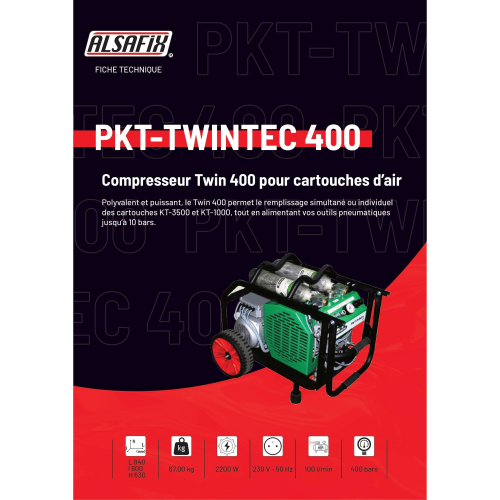 Compresseur pour remplissage de cartouches d'air - PKT-TWINTEC 400 - 230 V 2 200 W