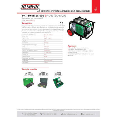 Compresseur pour remplissage de cartouches d'air - PKT-TWINTEC 400 - 230 V 2 200 W