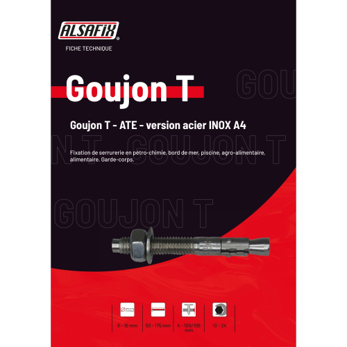 50 goujons d'ancrage T version INOX A4 ATE Option 7 D. 10 x Lt. 130 mm - PO07830 - Alsafix