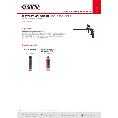 Pistolet pour mousse polyuréthane TF 750 ml - PO08140 - Alsafix
