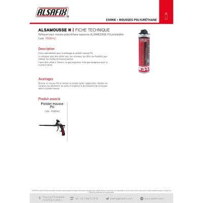 Nettoyant 500 ml pour pistolet TF mousse polyuréthane - PO08142 - Alsafix