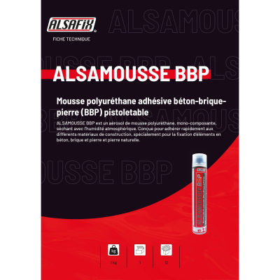 Mousse polyuréthane de collage béton, brique et pierre pistolable ALSAMOUSSE PU BBP 750 ml 2