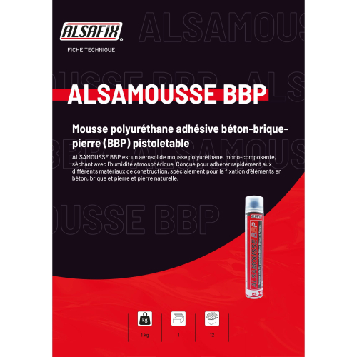 Mousse polyuréthane de collage béton, brique et pierre pistolable ALSAMOUSSE PU BBP 750 ml
