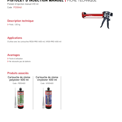 Pistolet d'injection manuel pour cartouche de résine 300 ml - PO08460 - Alsafix