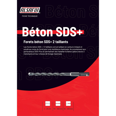 Foret béton SDS+ 2 taillants D. 10 x LT. 260 mm - PO21064 - Alsafix