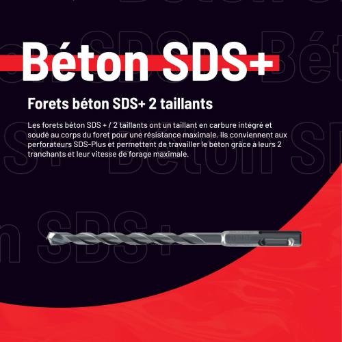 Foret béton SDS+ 2 taillants D. 24 x LT. 260 mm - PO21176 - Alsafix