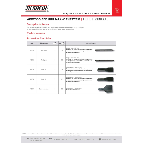 Burin de carreleur SDS MAX LT. 300 x l. 50 mm - PO21338 - Alsafix