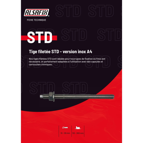 Blister de 5 tiges filetées avec écrou et rondelle STM M16 x Lt. 190 mm - INOX A4 - PO23120BL - Alsafix