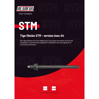 10 tiges filetées INOX A4 avec écrou et rondelle STM M20 x Lt. 260 mm - PO23125 - Alsafix