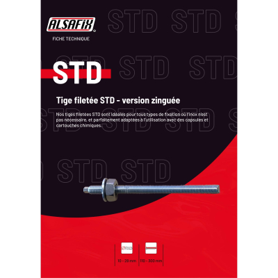 Blister de 5 tiges filetées avec écrou et rondelle STD M20 x Lt. 260 mm - Zingué - PO32190BL - Alsafix