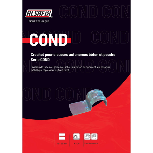 100 crochets pour cloueurs gaz béton et poudre COND 18 pour tubes, gaines D. 18 mm - PO55204 Alsafix