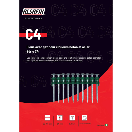 700 clous béton C4-35 D. 2,6/6,3 x L. 35 mm + 1 cartouche de gaz C4 - PO65020 Alsafix