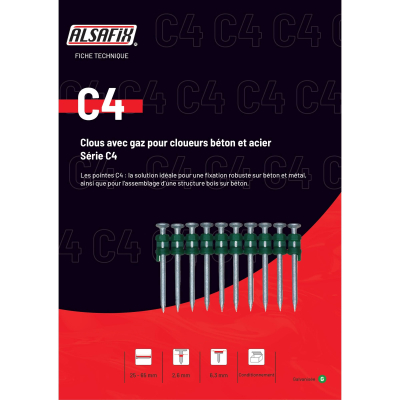 700 clous béton C4-60 D. 2,6/6,3 x L. 60 mm + 1 cartouche de gaz C4 - PO65045 Alsafix 2