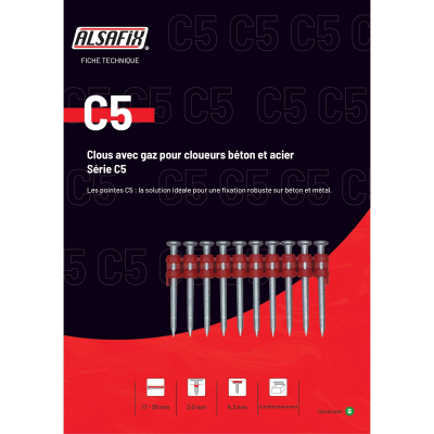 800 clous béton C5-32 XTRA-HARD (XH) x L. 32 mm + 2 cartouches de gaz C4 pour cloueur TRAK-IT C5 - PO65385 Alsafix