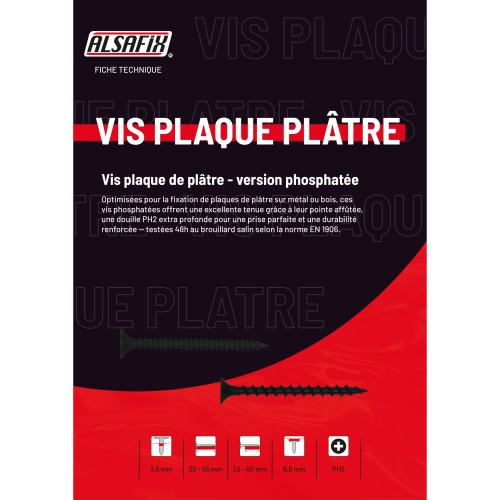 1000 vis plaque de platre sur métal en vrac D. 3,5 x 25 mm phosphatées PH2 - PO67005 - Alsafix