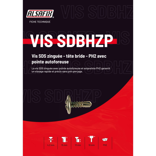 1000 vis tête bride 4,2 x 13 mm autoforeuse zinguée PH2 - PO67162 - Alsafix