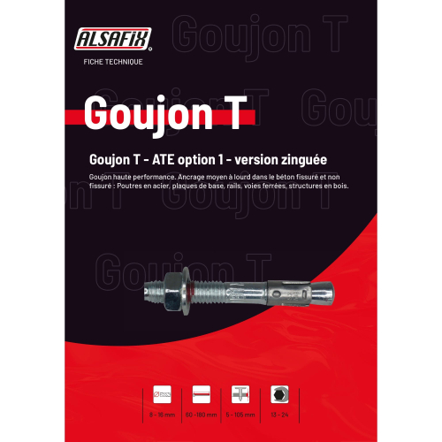 25 goujons d'ancrage T version zinguée ATE Option 1 D. 12 x Lt. 175 mm - PO69370 - Alsafix