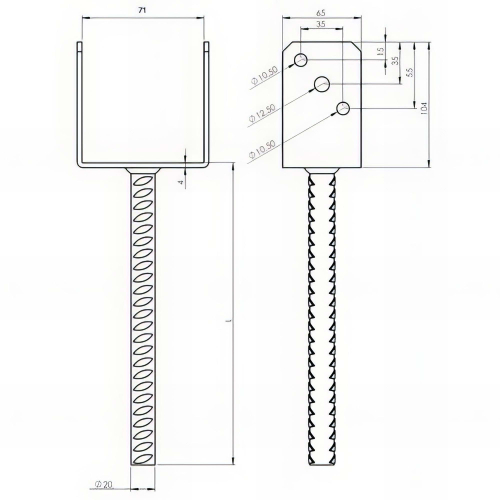 Pied réglable avec platine VH - 315 - 80x80 mm (sup) - 180x100 mm (inf) - Ht. 215 à 235 mm