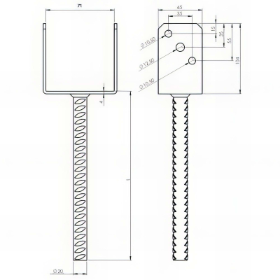 Pied réglable avec platine VH - 315 - 80x80 mm (sup) - 180x100 mm (inf) - Ht. 215 à 235 mm