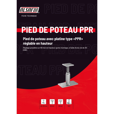 Pied réglable avec platine VH - 315 - 80x80 mm (sup) - 180x100 mm (inf) - Ht. 215 à 235 mm