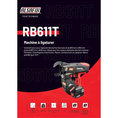 Ligatureuse RB 611T avec 2 batteries et un chargeur - 14, 4 V 4,0 Ah