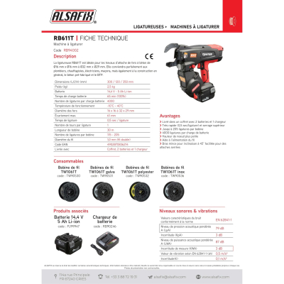 Ligatureuse RB 611T avec 2 batteries et un chargeur - 14, 4 V 4,0 Ah