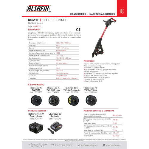 Ligatureuse RB 401T-E TWINTIER avec 2 batteries et un chargeur - 14,4 V 4,0 Ah