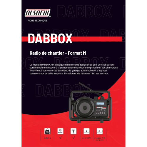 Radio de chantier DABBOX - 7 W - Bluetooth, MP3, Aux in, FM, DAB+ - Perfect Pro