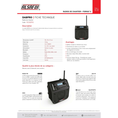 Radio de chantier DABPRO - 7 W - Bluetooth, MP3, Aux in, FM, DAB+ - Perfect Pro