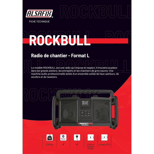 Radio de chantier ROCKBULL - 2 x 25 (50) W - Bluetooth, MP3, Aux in, FM, USB, DAB+ - Perfect Pro