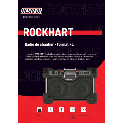 Radio de chantier ROCKHART - 2 x 30 (60) W - Bluetooth, MP3, Aux in, FM, DAB+ - Perfect Pro