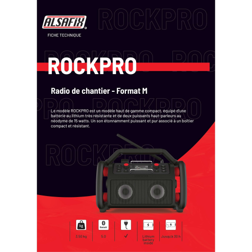 Radio de chantier ROCKPRO - 2 x 15 (30) W - Wifi, Bluetooth, MP3, Aux in, FM, USB, DAB+, Micro intégré - Perfect Pro