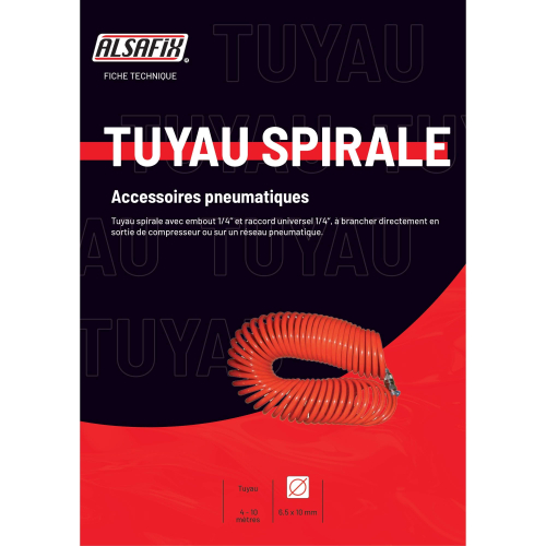 Tuyau pneumatique en spirale avec raccords rapide 1/4 D. 5 x 8 mm x L. 4 M - R0804 - Alsafix