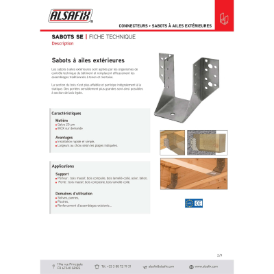Sabot de charpente à ailes extérieures (P x l x H x ép) 80 x 32 x 114 x 2,0 mm - AL-SE032114 - Alsafix