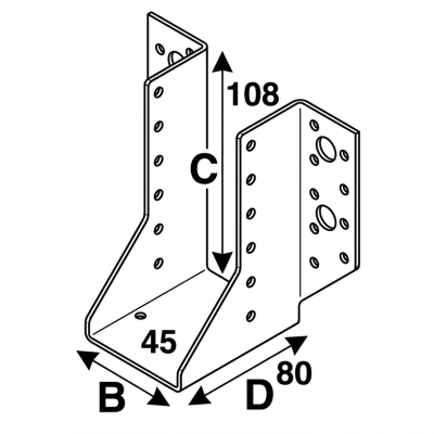 Sabot de charpente à ailes extérieures (P x l x H x ép) 80 x 45 x 108 x 2,0 mm - AL-SE045108 - Alsafix